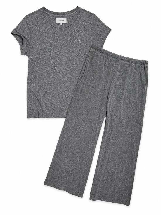 The Great Other - The Great Heather Grey Lounge Set Tee Wide Leg Drop Crotch Pants 1 S 2 M